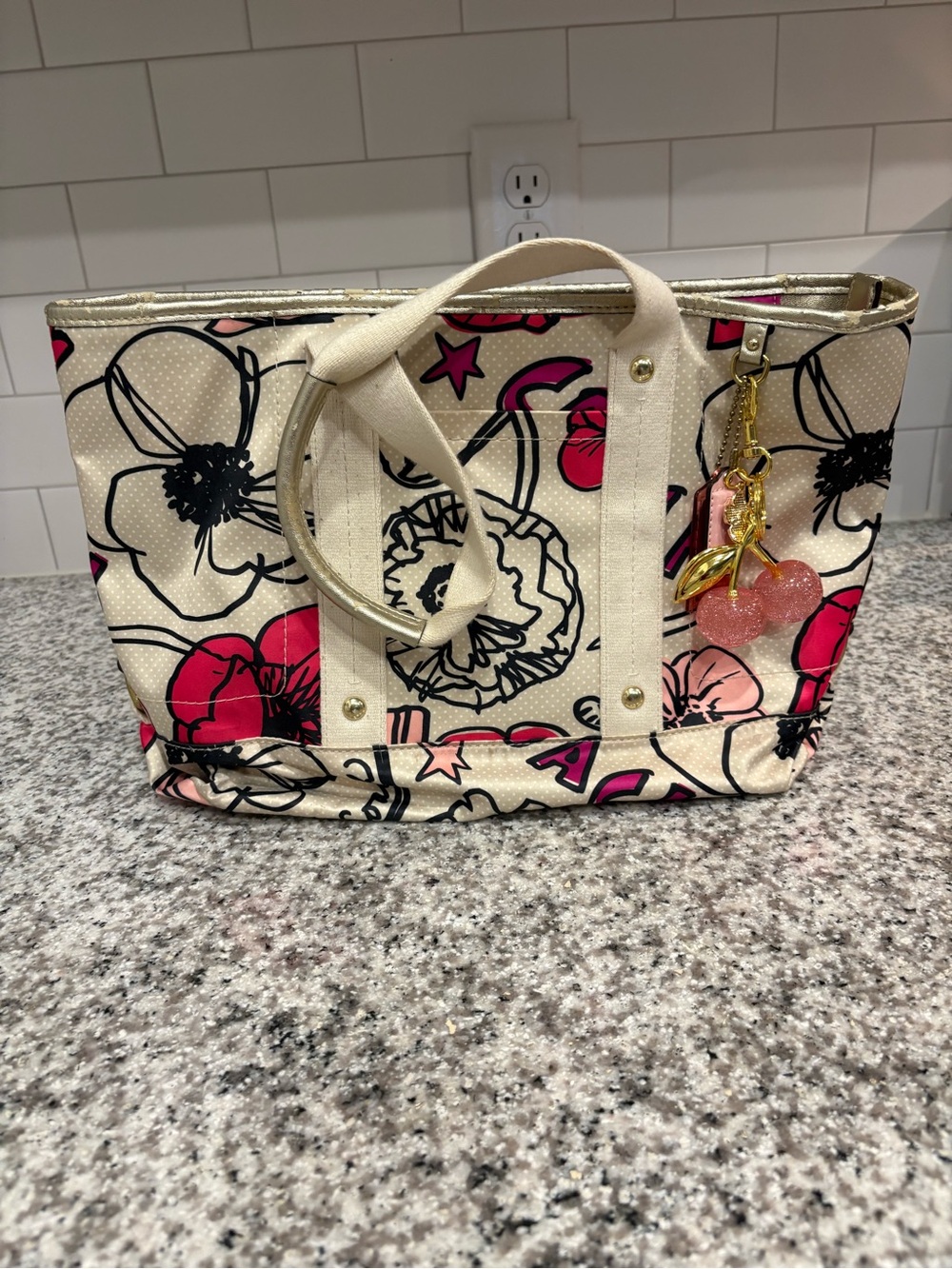 Canvas Floral Tote Bag in Cream and Pink